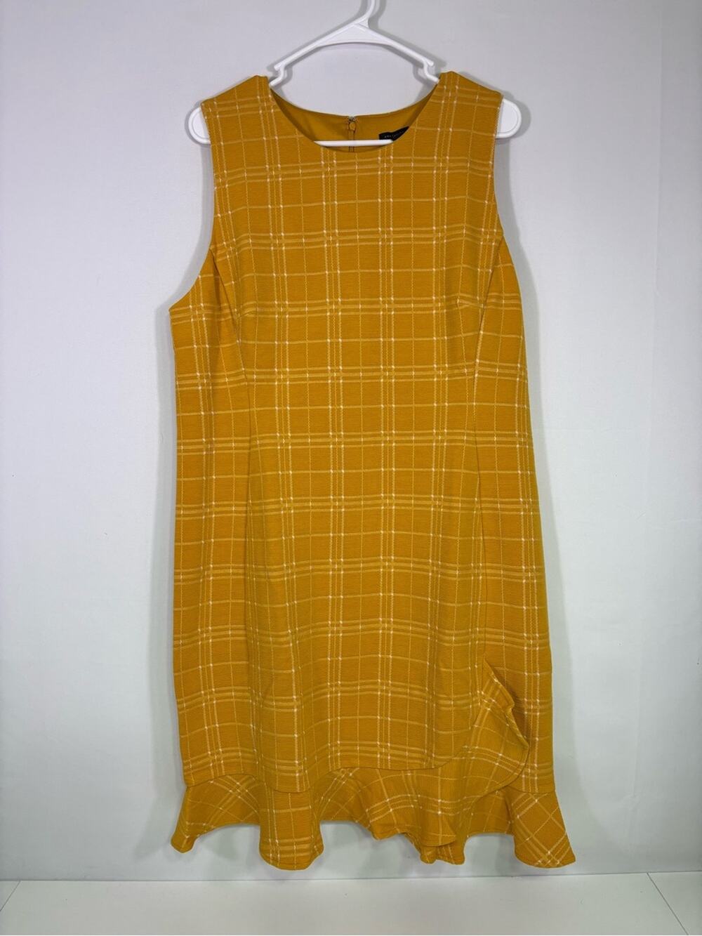 NWT Ann Taylor Mustard Plaid Shift Dress Ruffle Hem Size 14 0314